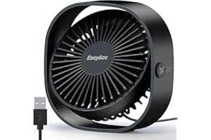 EasyAcc Ventilador Portátil USB Silencioso, Mini Ventiladores de Mesa con 3 Velocidades, 360 ° Rotación Vertical, Pequeño Potente para Dormir, Oficina, Cápsula de Sueño y Viajes, Negro