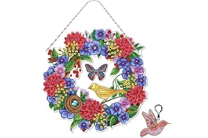 TROYSINC 5D DIY Diamond Painting Kranz mit Licht, DIY Diamant Painting Set, Kristall Malerei Bilder Türkranz Anhänger mit Schlüsselanhänger Wanddekor (Stil B)