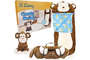 B LIVING Kids Sleeping Bag With Pillow - Large Sleeping Bag For Children With Cute Plush Toy. Sloth Animal Sleeping Bags For Kids, Foldable Cosy Nappers For Sleepover, Happy Napping For Boys And For Girls.