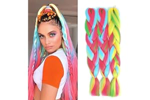 WoWCFyyds 24'' Jumbo Braiding Hair Extensions Mix Color Ombre Jumbo Braids Extensions Hair 3Packs Kanekalon Hair Afro Box Braids Coloured Hair Extensions for Braiding（Blue+Green+Red+Yellow）