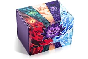 UAONO Card Deck Box for MTG, Trading Cards Storage Box Holds 120+ Sleeved Commander Deck, PU Leather Card Box Suits TCG Magic with 2 Dividers (Black,Lotus)