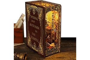 ABONDA 3D Wooden Puzzle Bookends, LED Magic Book House Model Building Kit, Stand Bookshelf Insert DIY Art Bookends Decor, Home Decorative Books Ornaments