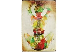 Hioni Musique Guitare Fille Peinture, Pancarte en Métal Panneau Poster Plaque Métallique Slogan Art Décor Vintage Pr Bar Café Pub