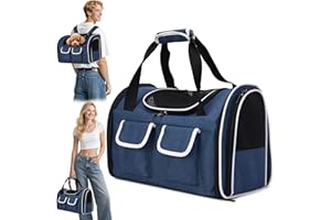 ALLSOPETS Mochila Plegable para Gatos Grandes y Perros Pequeños, Transportín Transpirable con Cojín Extraíble y Bolsillos, Mochila de Viaje para Mascotas hasta 10 kg (Azul Índigo, M)
