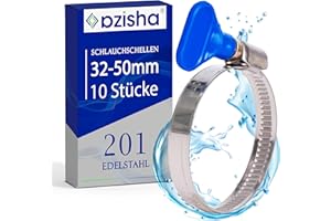 AZISHA Fascette Metalliche Stringitubo 32-50mm - 10 Pezzi Fascette Stringitubo Inox - Regolabile Fascette Acciaio – Fascetta Metallo Per Tubi Piscina,Giardino,Gas,Lavatrice,Auto E Acqua
