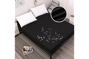 PICTURESQUE Sábana Ajustable Impermeable de Microfibra Protector de Colchón Impermeable Funda de Colchón Cubre Colchón Transpirable 140X200cm Negro