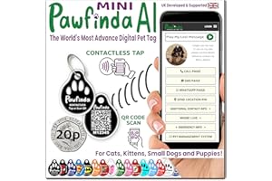 PAWFINDA AI – Next Generation AI Digital Pet Tag. Personalised Cat Dog Pet Engraved ID Tag with CONTACTLESS NFC, QR Code Technology and PawVoice AI. Developed & Fully Supported in The UK