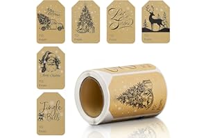 Covienapp 120 PCS Kraft Christmas Stickers - Adhesive Labels & Tag Stickers for Presents