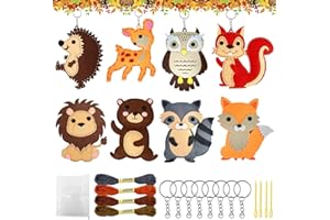 Lets Joy Set da Cucito in Feltro per Bambini, 8PCS Animali Autunnali in Feltro Kit, Portachiavi in Feltro per Bambini, Artigianato Fai da Te Autunnale, DIY Ringraziamento Portachiavi Decorazione