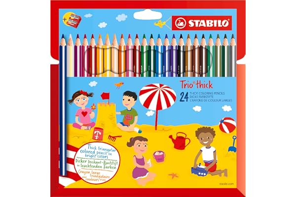 STABILO Trio - Crayon de couleur - Étui carton x 24 crayons de coloriage triangulaires + taille-crayon