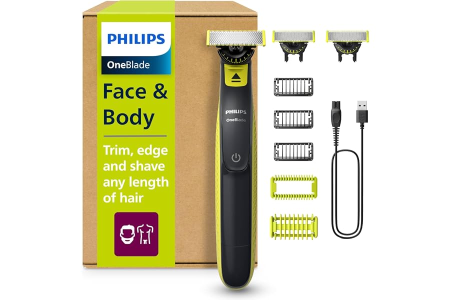 Philips OneBlade 360 Auténtico Barbero, afeitadora y recortadora eléctrica facial y corporal, 3x 360 cuchillas, 3x peine para