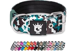 TSPRO Tactical Dog Collar 1.5 Inch Wide Thick Dog Collars with Heavy Duty Metal Buckle, Durable, Strong, Adjustable for Medium to Large Dogs (Camo Cyan M)