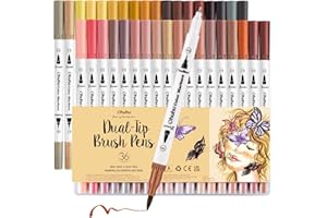 Ohuhu Rotuladores Lettering Tonos de Piel, 36 Colores Rotuladores Punta Pincel y Fina, Acuarelables para Adultos, Dibujo, Caligrafía, Lettering, Mandalas