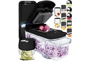 FULLSTAR Multifuncional Cortador de Verdura Mandolina de Cocina Profesional - Manual Picador de Verduras Patatas Cebolla - Rallador Verduras y Queso - Gadgets Cocina (Todo-en-1 Negro)