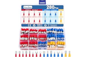 280 Stück Kabelschuhe Set, Hanibos Kabelschuhe Sortiment 0,5-6,0mm² Elektrische Steckverbinder Flachstecker und Gabelkabelschuhe, Ringkabelschuhe Flachstecker Set Kabelschuhe KFZ