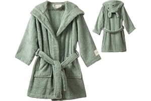 PandaHome Bademantel Kinder, Kinderbademantel für Jungen und Mädchen aus 100% Baumwolle, Morgenmantel mit Kapuze, Schnelltrocknend Weich Saugstark Bademäntel 400 g/m²