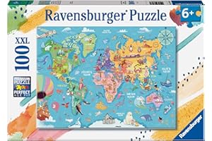 Ravensburger puzzle dla dzieci, 100 elementów XXL - Mapa świata - od 6 lat - wysokiej jakości układanka - Gruby i wytrzymały karton - 13343