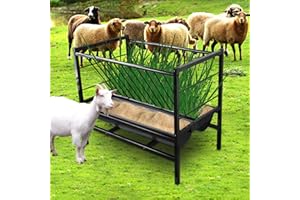 MUALROUS Goat Hay Feeder2 in 1, Pasture Hay Grain Feeder for Goats, Large Capacity Goat Hay Feeder Outdoor Food Feeder with 2pcs Deeper Feeding Trough for Horse (42.1 * 25.6 * 35.4inch)