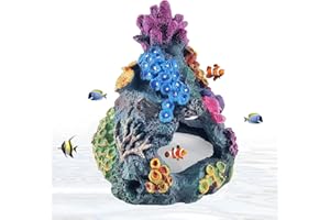 HIMBIU Aquarium Corail Décoration, Récif Artificielle Résine Colorée Décor De Grotte De Corail pour D'aquarium Marin Poisson Se Cachant sous l'eau Ornement