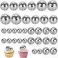 Foonary Lot de 34 boules disco, petites boules disco, décoration de gâteau, fête et bar (2 cm, 3 cm, 4 cm, 5 cm)