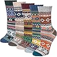 Justay 5 Pairs Merino Wool Socks Womens Thicken Thermal Knitting Crew Ladies Sock for Hiking Backpacking Climbing Winter（green, pink, red） (Red/brown/green/blue/dark blue)