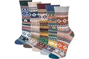 Justay 5 par skarpet z wełny merynosów, damskie, pogrubione, termiczne, dziewiarskie, damskie skarpety do wędrówek, wędrówek z plecakiem, wspinaczki, na zimę (zielony, różowy, czerwony)