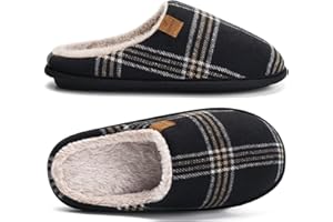 COFACE Chaussons Homme Pantoufles à Carreaux Hiver Chaussures Chaudes pour La Maison en Mousse à Mémoire de Forme, Laine en Peluche Doublée avec Semelle en Caoutchouc Antidérapante