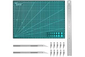 kodivenj 14 Pieces Cutting Mat Set, Double-Sided A4 PVC Craft Mat 3mm Thick Self Healing Cutting Mat Cutting Board Craft with Steel Rule Crafting mat for Paper Carving Sewing Craftin Scrapbooking