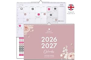Family Wall Calendar 2026-2027 A4 with Stickers. Month to View, January 26 to June 27 (18 Month) Family & Couples Calendar Organiser, Student, Home & Office. Perfect Planner Company.