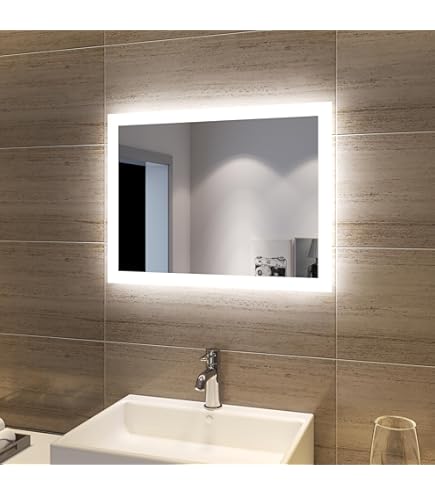 Miroir De Salle De Bain LED BALI 50x70 Cm - Éclairage Intégré Blanc Naturel 3900K, 1695 Lm, IP44, Bouton Tactile