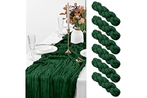 Pesonlook 6Pack Cheesecloth Dark Green Table Runner, Rustic Gauze Runner 35''x120''Cheesecloth Boho for Wedding, Baby Shower Birthday Party Decor(Dark Green)