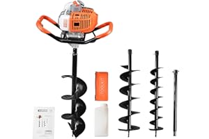 eSkde Petrol Auger Post Hole Digger - 52cc Fence Post Digger Tool for Tree Planting, Poles and Shrubs, Earth Auger Hole Borer with 3 Drill Attachments 100mm, 150mm, 200mm and Extension Pole
