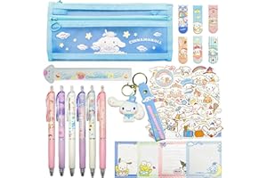 JOYLIO Cute Stationery Set, Kawaii stationery Set, Cartoon stationery Set, Cute Kawaii school supplies – Includes Pencil Case, Gel Ink Pens, Ruler, Sticky Notes, Stickers and keyring for office school kids