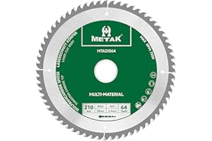 METAK - Lama per sega circolare da 210 x 30 mm, a 64 denti, in metallo duro, multimateriale, 210 x 30 mm, ideale per legno, laminato, MDF, plastica, alluminio e rame, compatibile
