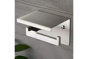 Ruicer Porte Papier Toilettes avec Etagère, Support Papier Toilette SUS 304 Acier Inoxydable Auto-adhésif ou Installation Murale…