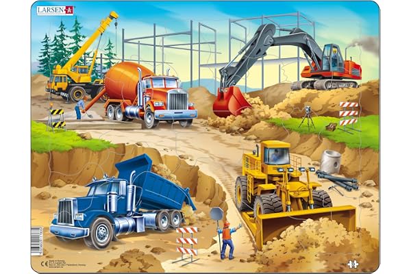 Larsen Puzzles US1, Chantier de Construction, Âges 3-6, Puzzle Cadre éducatif, Développe Imagination et résolution de problèmes