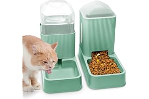 XINGCHENG-SPORT Automatischer Katzen-Futterspender Automatischer Hunde-Futterspender mit Hunde-Wassernapf-Spender, 2 Stück, Katzen-Futterspender und Katzen-Wasserspender im Set(Rosa) (Green)
