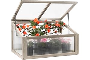 Christow Raised Bed Cold Frame Greenhouse, FSC Wooden Garden Grow House for Vegetables & Plants, Polycarbonate UV-Stabilised Panels for Strong, Healthy Growth, Grey Painted, 70cm x 46.2cm x 39.5cm