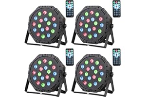 JINDAAUDIO LED Par éclairage, 18x1W LED RGB Dmx Contrôle lumières son Activé Avec télécommande Pour lumières de Fête DJ Disco lumières(4 Pack）