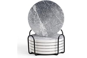 LIFVER Coasters - Coasters Set of 6 - Grey Drinks Coasters Ceramic - Coasters with Holder & Cork Base for Various Cups, Tables & Home Decor - Gifts for Men Women - 4 ''