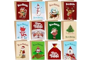 BETESSIN 12pz Biglietti Natale con Buste Bigliettini Auguri Scritta Buon Natale Regalo Natale Cartoline di Natale Mini Biglietti Natalizi Regalo Natalizio per Amici Famiglia