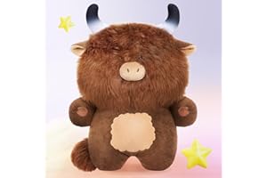 Mewaii Highland Cow Brown Plush Toy, Kawaii Plush Cow Soft Toys Stuffed Animals Squishy Pillow, Cute Plushies Highland Cow Gifts for Kids (45 CM)