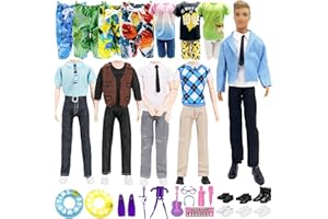 WANDERGO 18 vestiti per bambole compatibili con vestiti e accessori per bambole Ken, tra cui 1 vestito 6 top casual pantaloni 1 pantaloncini da nuoto 4 scarpe e accessori da nuoto per bambole Ken da 29,9 cm