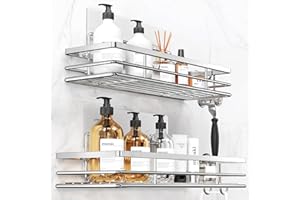 pickpiff SUS304 - Estante de ducha sin taladrar (acero inoxidable, 2 unidades, con 2 ganchos, estante de ducha, organizador de baño, champú, soporte para ducha, autoadhesivo)