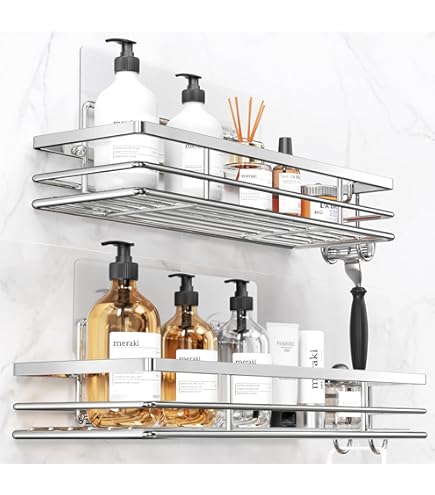 Duschablage Ohne Bohren 5-teilig - SUS304 Edelstahl, Golden, Mit Saugnapf-Klebstoff, Für Bad & Dusche