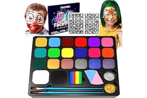 FansArriche Pinturas Cara para Niños, Paleta de Pintura Lavable 20 Colores, Pintacaras Infantil para Halloween Maquillaje, Fiesta, Festival, Pintura Corporal