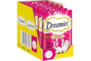 DREAMIES Katzensnacks - 6x60g - mit Rind - Traumhaft knusprige Katzen Leckerlies mit zarter Füllung