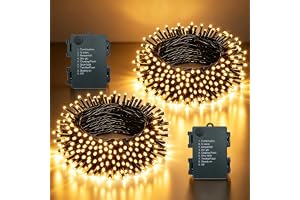 MOLVCE Ljuskedja Batteri 10 m 100 LEDs LED-lampor batteri 8 lägen med timer, ljusslinga för utomhus och inomhus vattentät för hem, trädgård, fest, jul, 2 stycken, varmvit