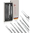 NEUMANN® Blackhead Remover Set (Stainless Steel) for Removing Pimples, Blackheads etc. - Comedone Squeezer, Lifter, Remover - Various Tools: Loops, Tweezers, Piekser [Silver]