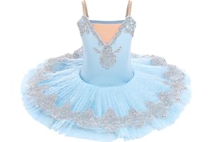Ballettkleidung Mädchen 4-14-Jahre für Tanz: Tüll Ballettkleid mit verstellbarem Träger und Applikationen - Kinder Tanzkleid für Balett Eiskunstlauf Rollkunstlauf
